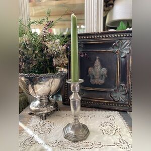 vintage silver pewter candlestick holder Traditional French Country primitive